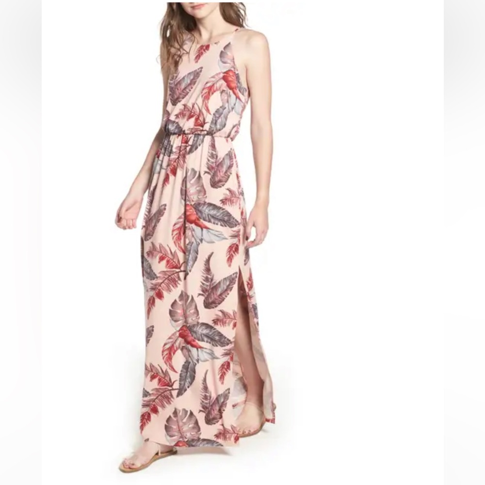 Lush Pink Floral Print Sundress with Leaf Accents